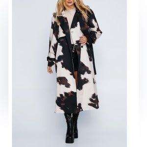 NASTY GAL ‘Cow Print Trench Coat’ cowhide animal print